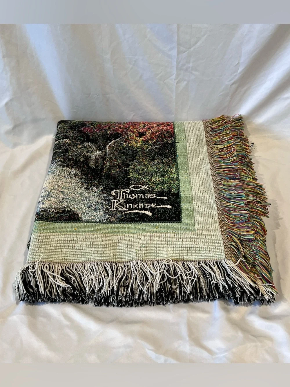 Thomas Kinkade Woven Tapestry Throw Blanket Made USA Stonebridge Creek
